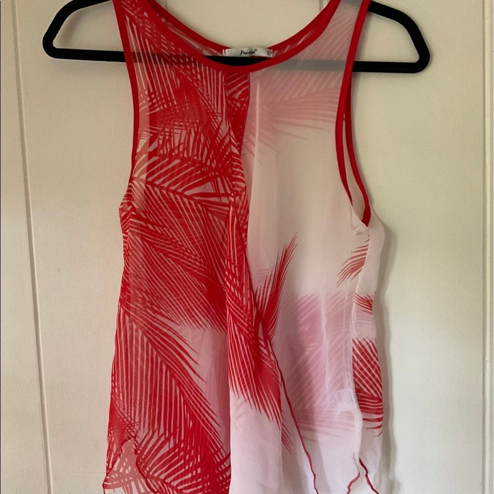 Red Palm Leaves  Summer Top